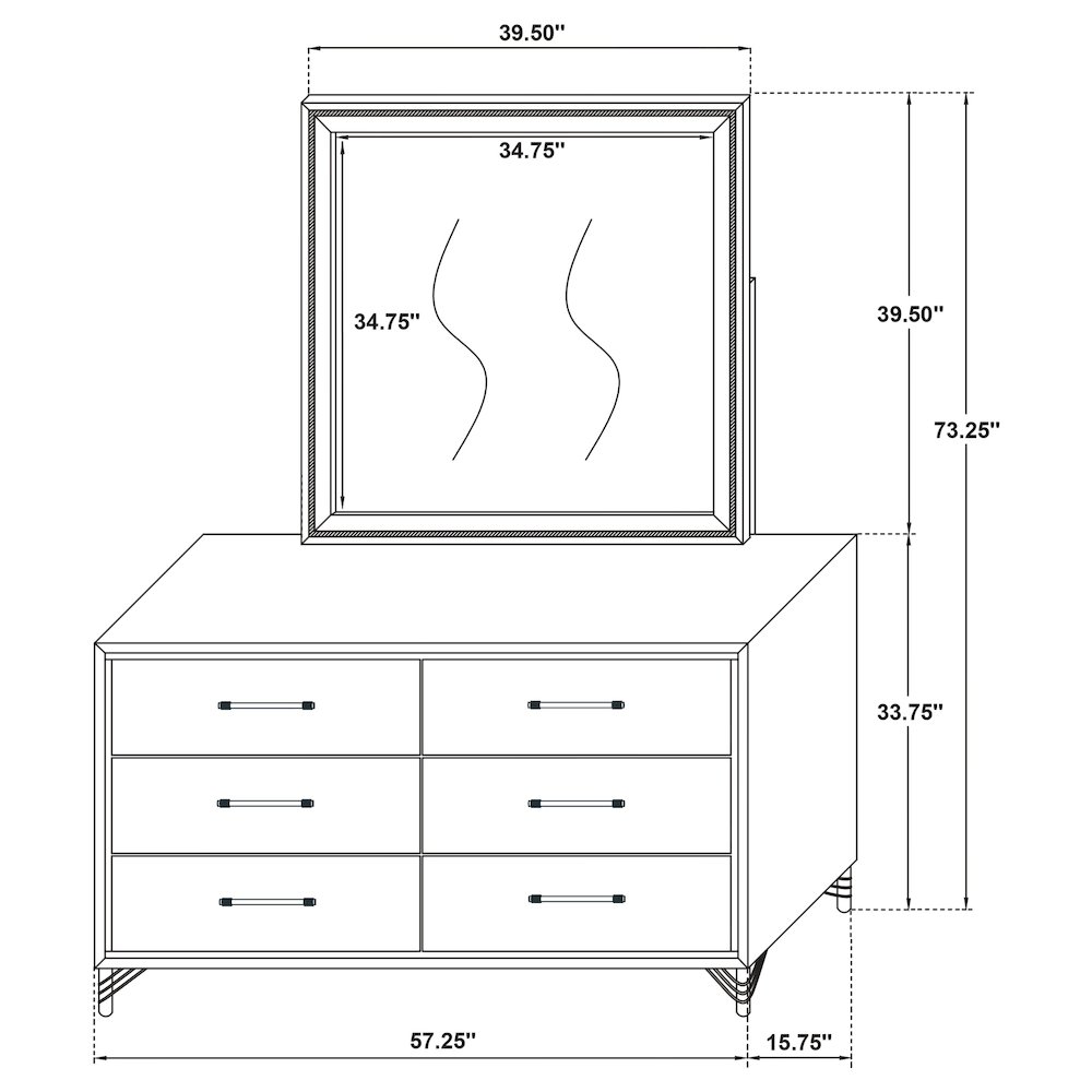 Lucia 6-drawer Dresser and Mirror Black. Picture 15