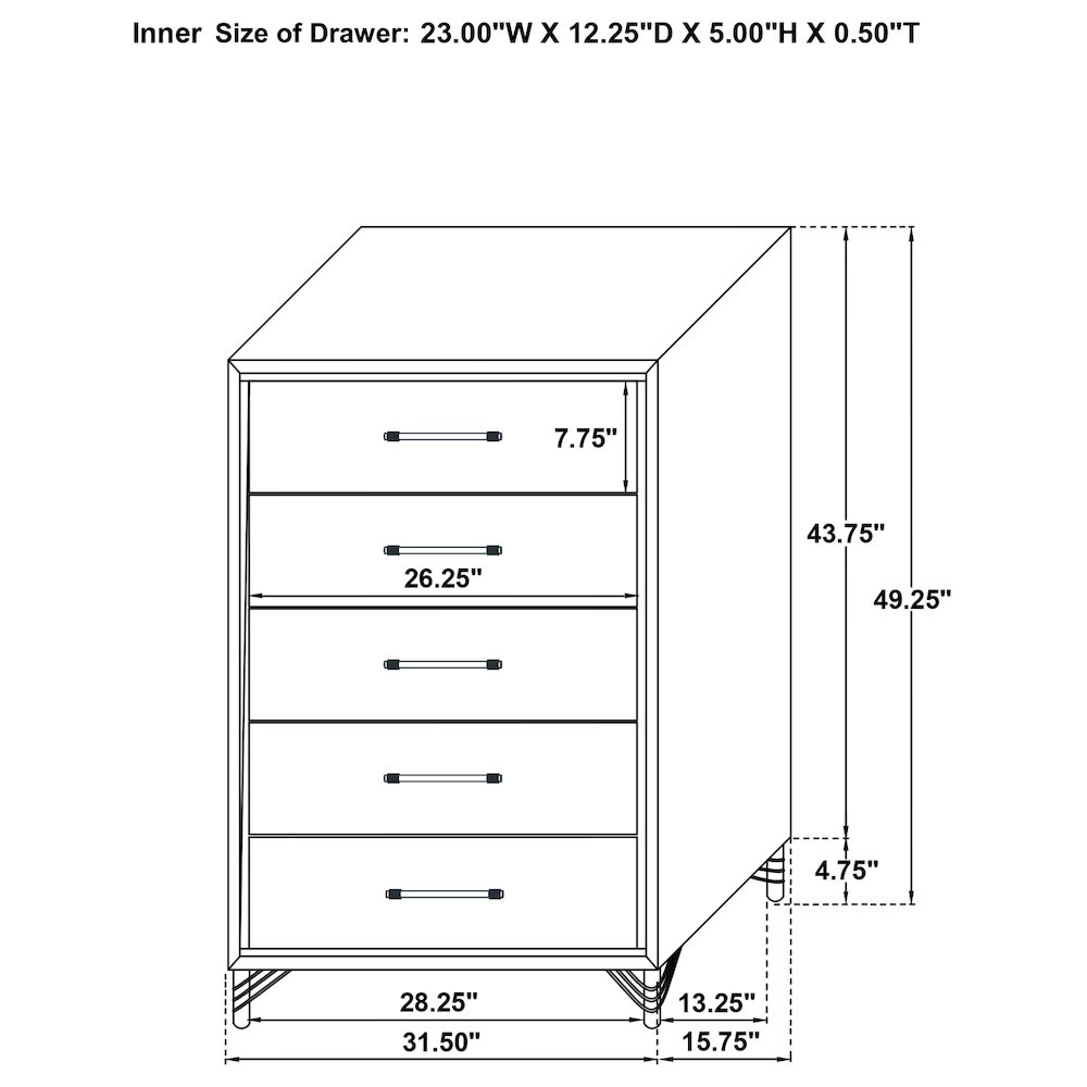 Lucia 5-drawer Bedroom Chest of Drawers Black. Picture 14