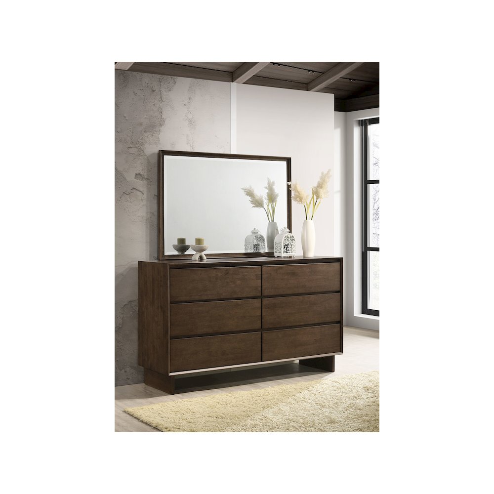 Glenwood 6-drawer Dresser and Mirror Warm Brown. Picture 10