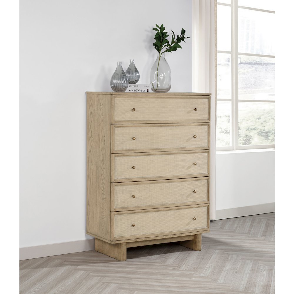 Kailani 5-drawer Bedroom Chest of Drawers Beige Oak. Picture 10