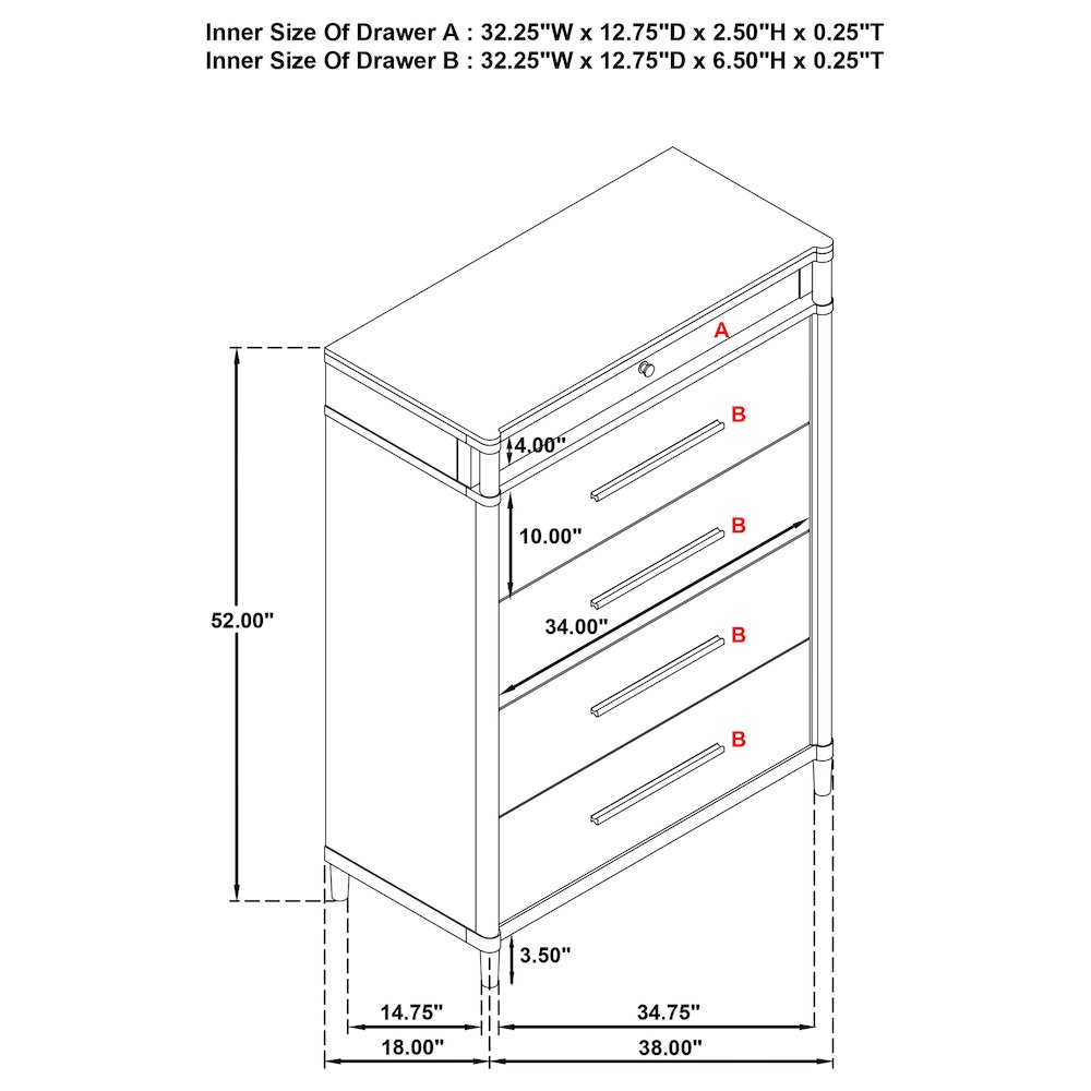 Gracemont 5-drawer Bedroom Chest of Drawers White. Picture 14