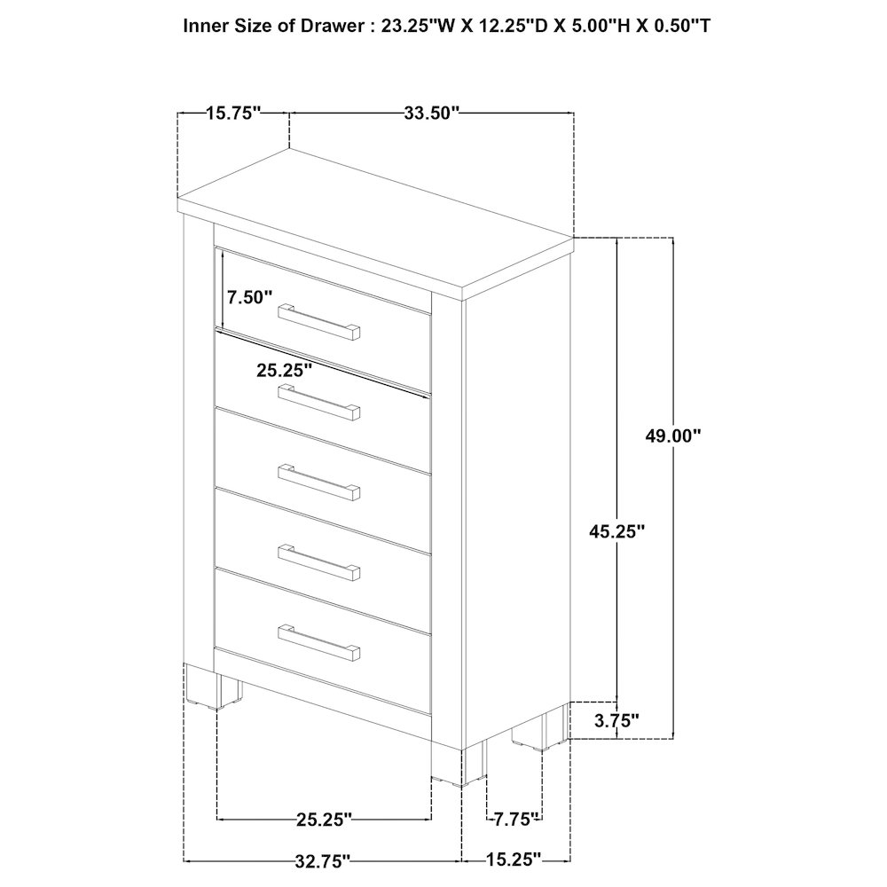 Oakglen 5-drawer Bedroom Chest of Drawers Weathered Oak. Picture 12