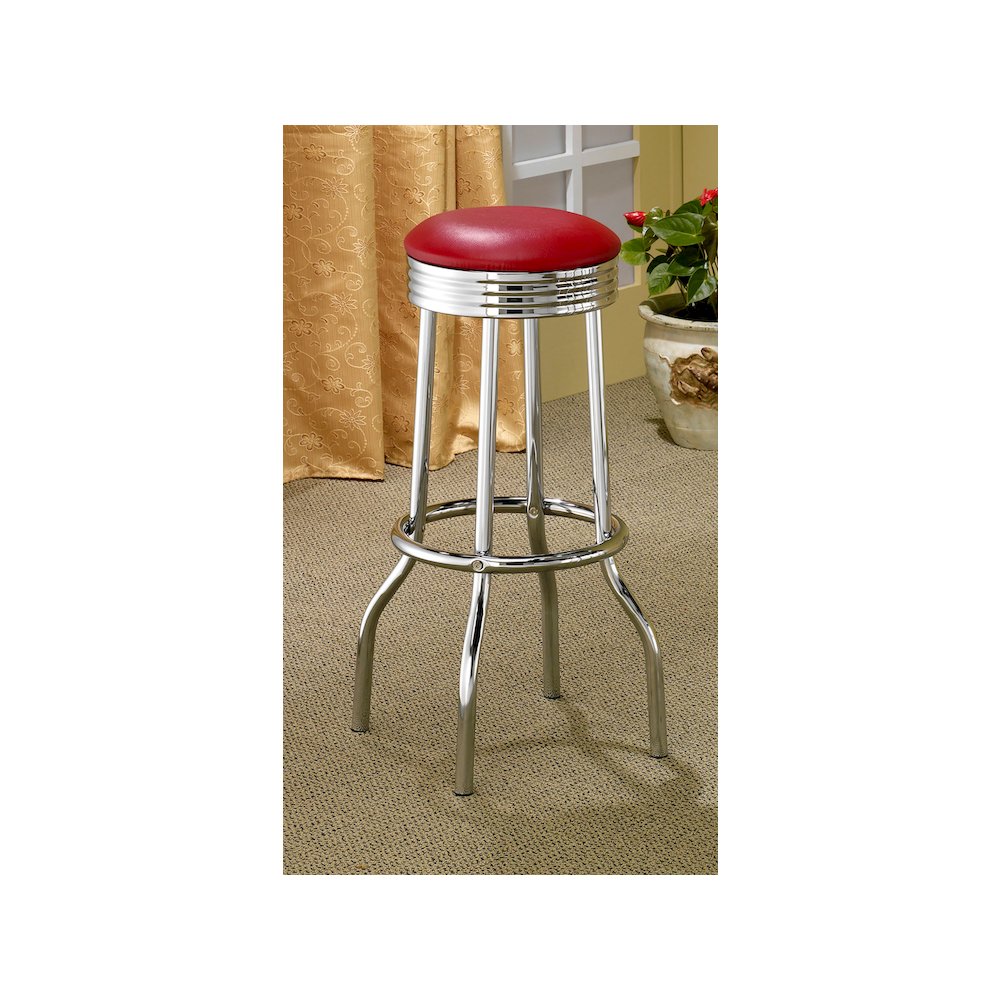 Retro Upholstered Metal Swivel Bar Stool Red (Set of 2). Picture 4