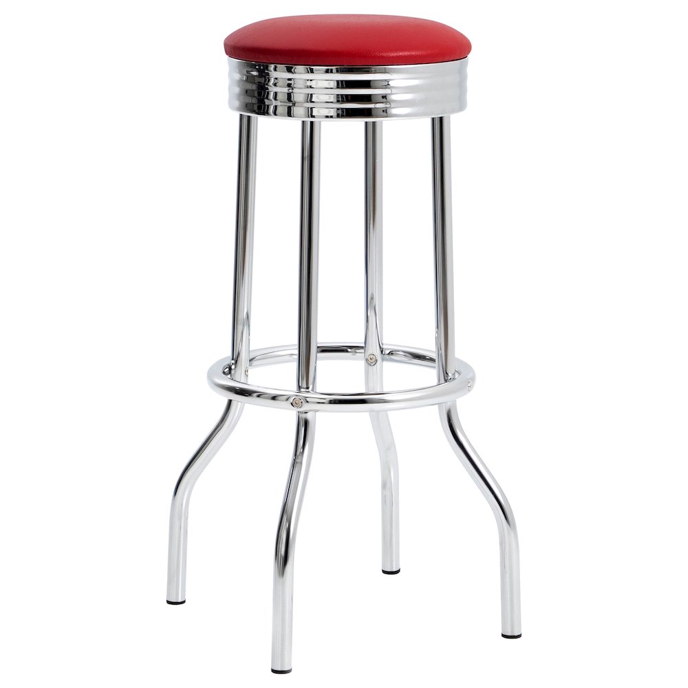 Retro Upholstered Metal Swivel Bar Stool Red (Set of 2). Picture 3