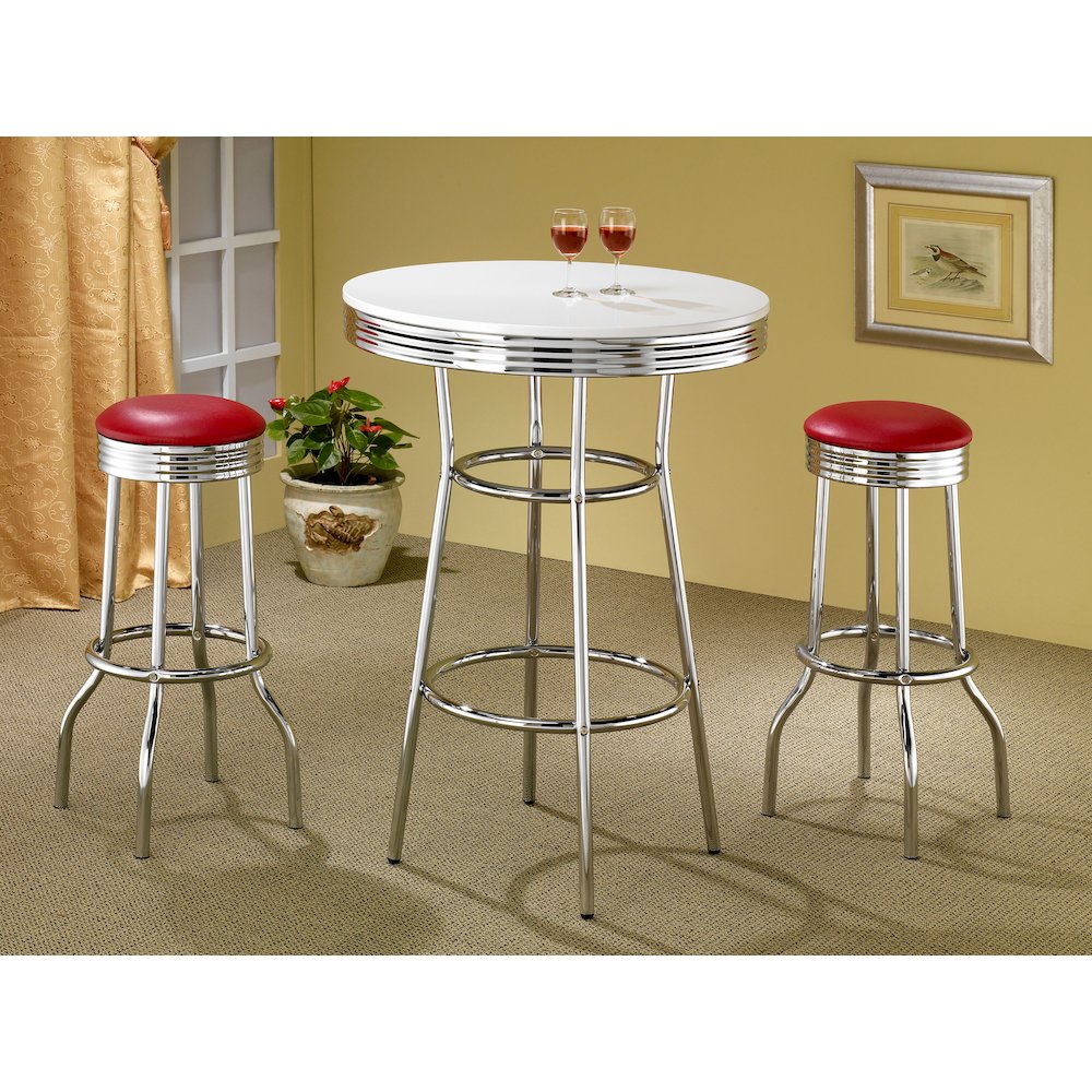 Retro Upholstered Metal Swivel Bar Stool Red (Set of 2). Picture 6