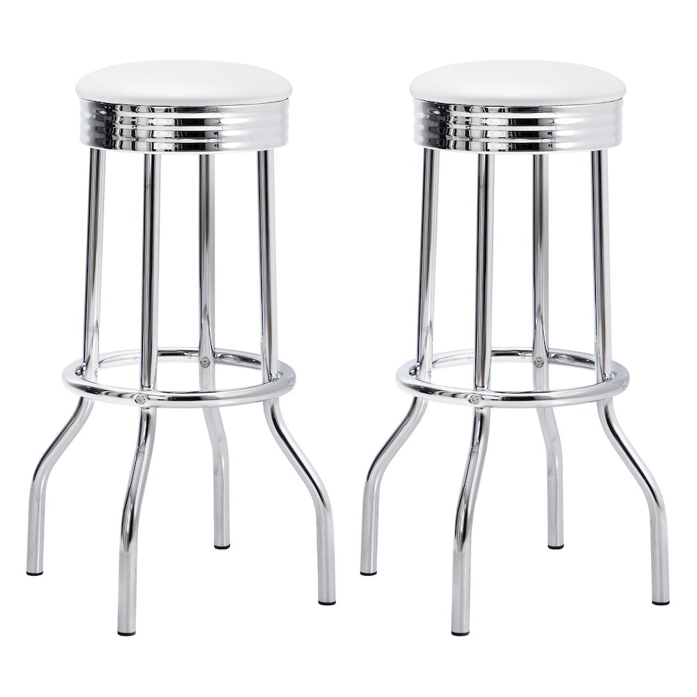 Retro Upholstered Metal Swivel Bar Stool White (Set of 2). Picture 1