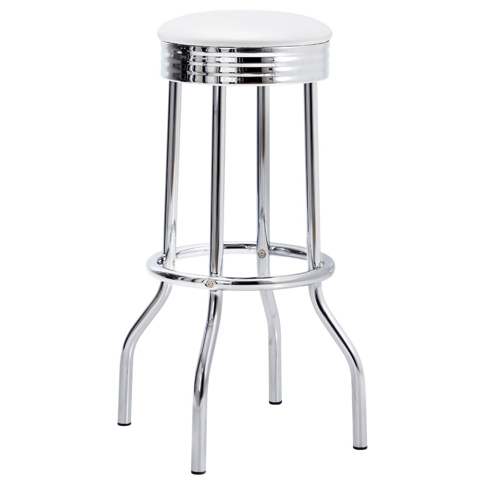 Retro Upholstered Metal Swivel Bar Stool White (Set of 2). Picture 3