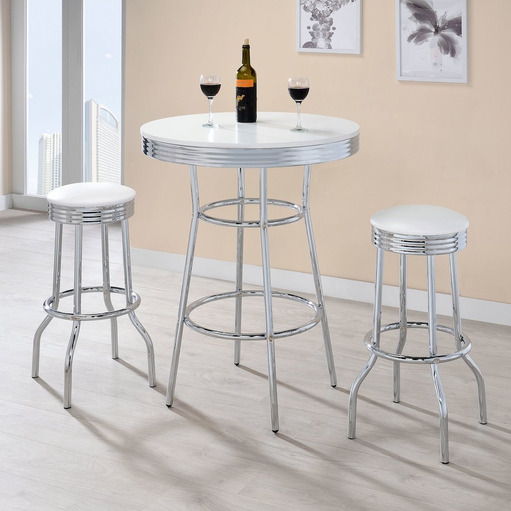 Retro Upholstered Metal Swivel Bar Stool White (Set of 2). Picture 6