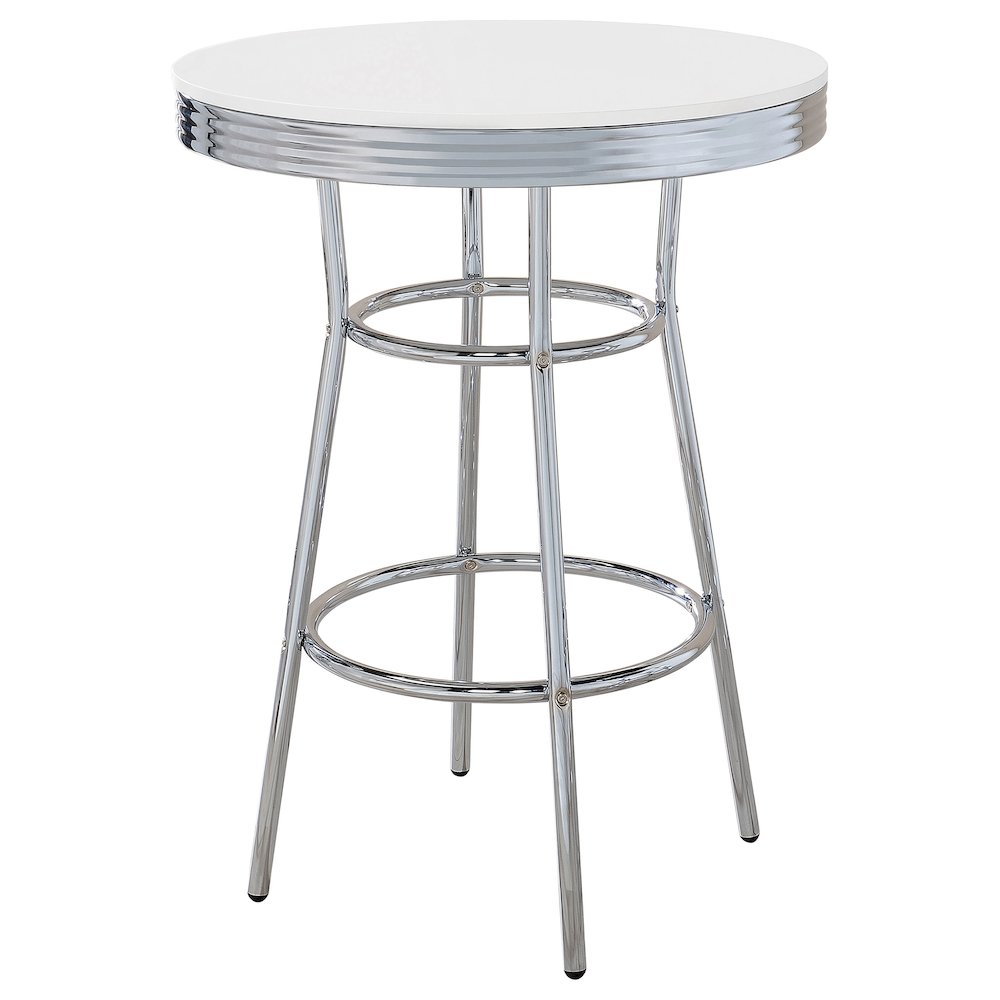 Retro Round 30-inch 1950's Bistro Pub Height Bar Table White. Picture 1