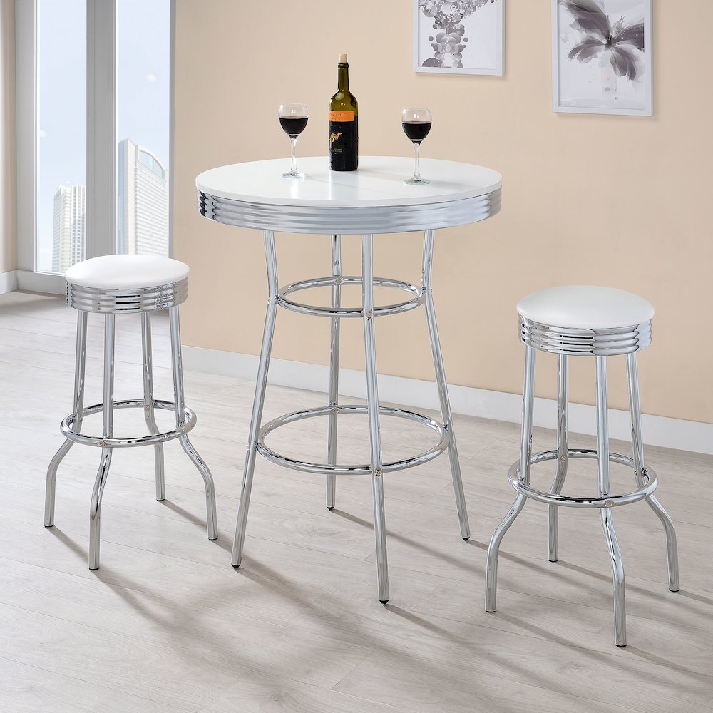 Retro Round 30-inch 1950's Bistro Pub Height Bar Table White. Picture 5