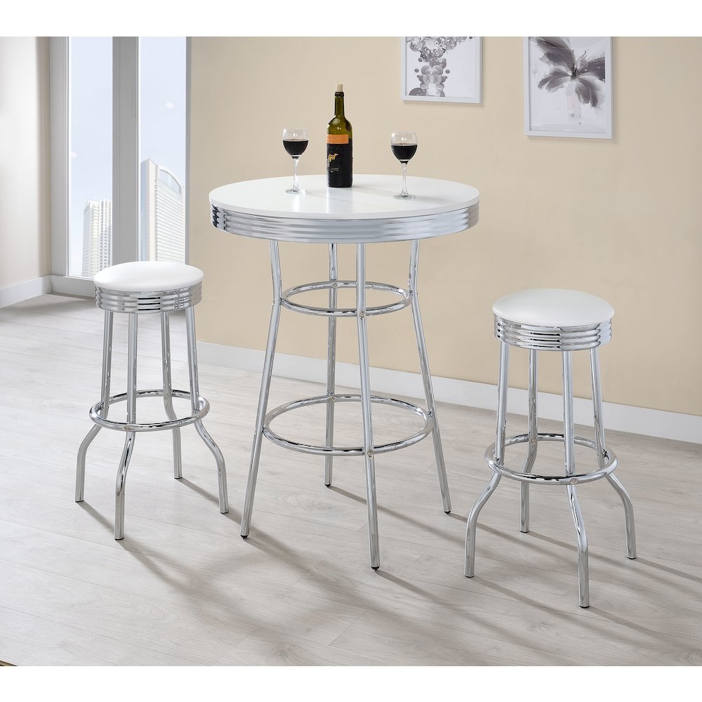 Retro 3-piece Round 1950s Bistro Pub Bar Table Set White. Picture 5