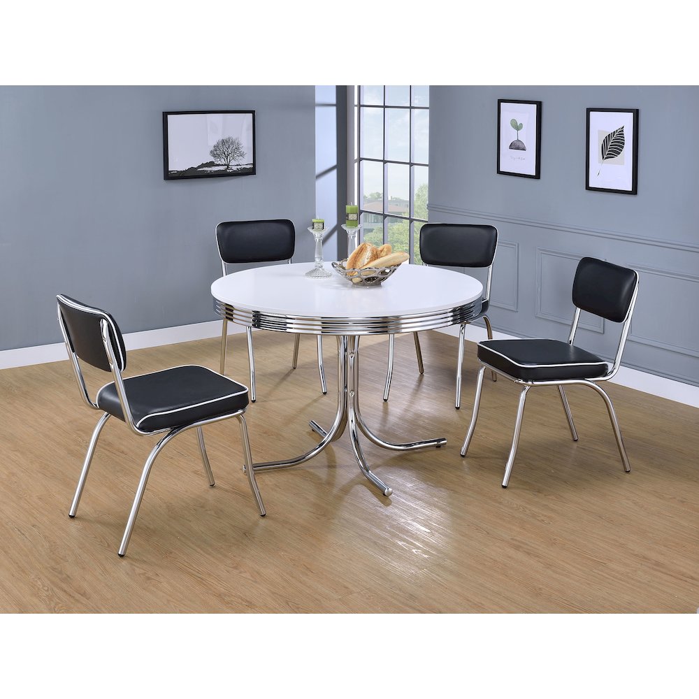 Retro Round 42-inch Wood Top Dining Table White and Chrome. Picture 5