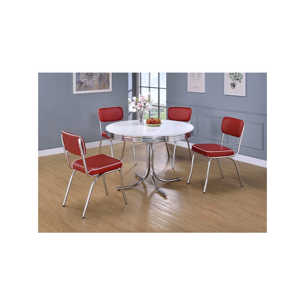 Retro Round 42-inch Wood Top Dining Table White and Chrome. Picture 6