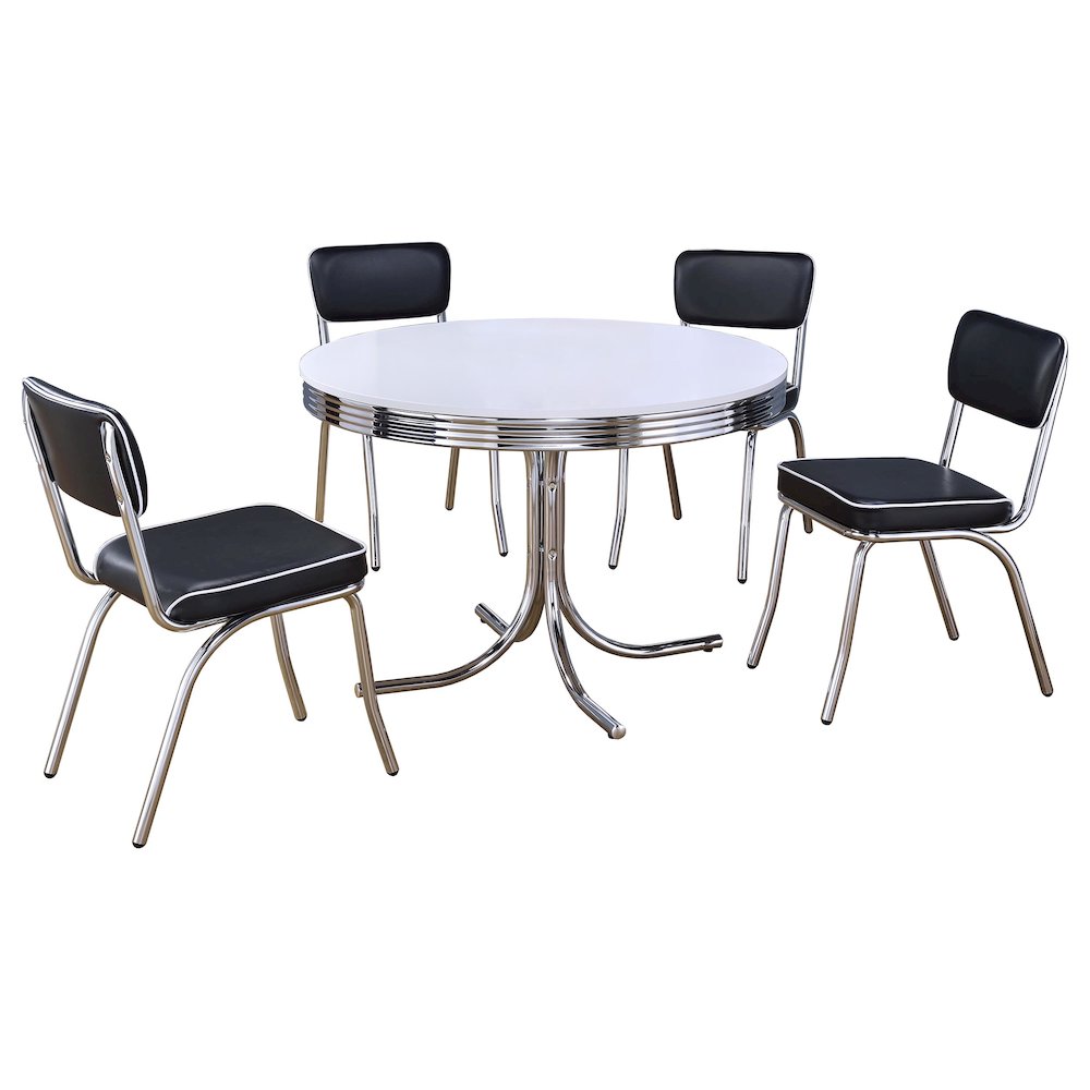 Retro 5-piece Round Dining Table Set White and Black. Picture 1