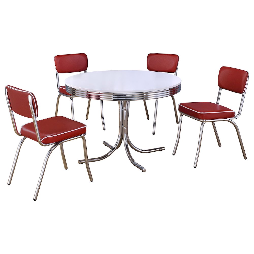 Retro 5-piece Round Dining Table Set White and Red. Picture 1