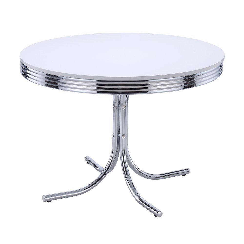 Retro 5-piece Round Dining Table Set White and Red. Picture 3
