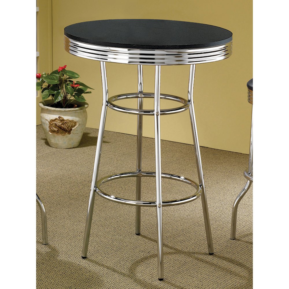 Retro Round 30-inch 1950's Bistro Pub Height Bar Table Black. Picture 3