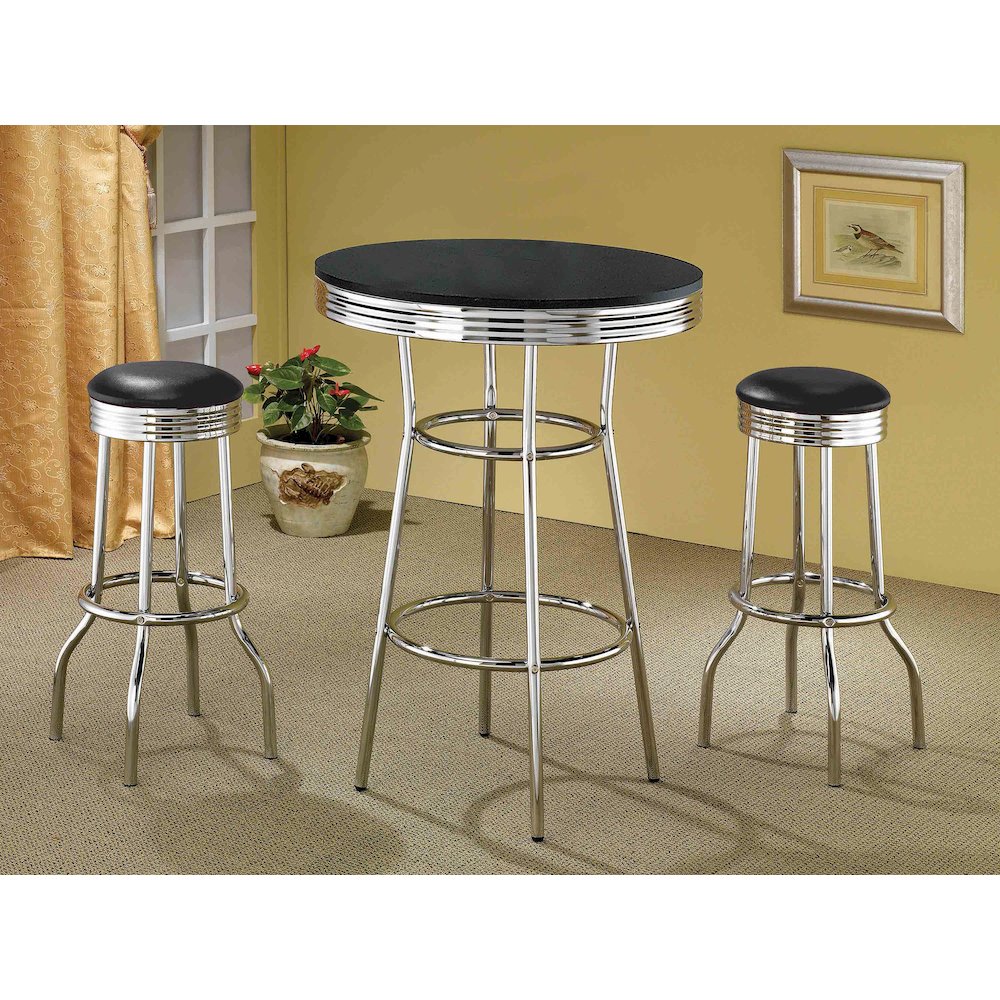 Retro Round 30-inch 1950's Bistro Pub Height Bar Table Black. Picture 5