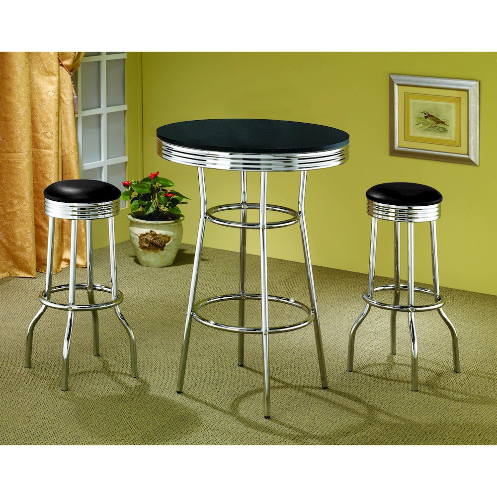 Retro 3-piece Round 1950s Bistro Pub Bar Table Set Black. Picture 5