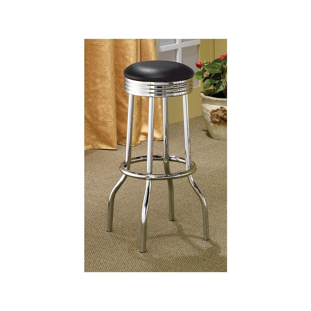 Retro Upholstered Metal Swivel Bar Stool Black (Set of 2). Picture 4
