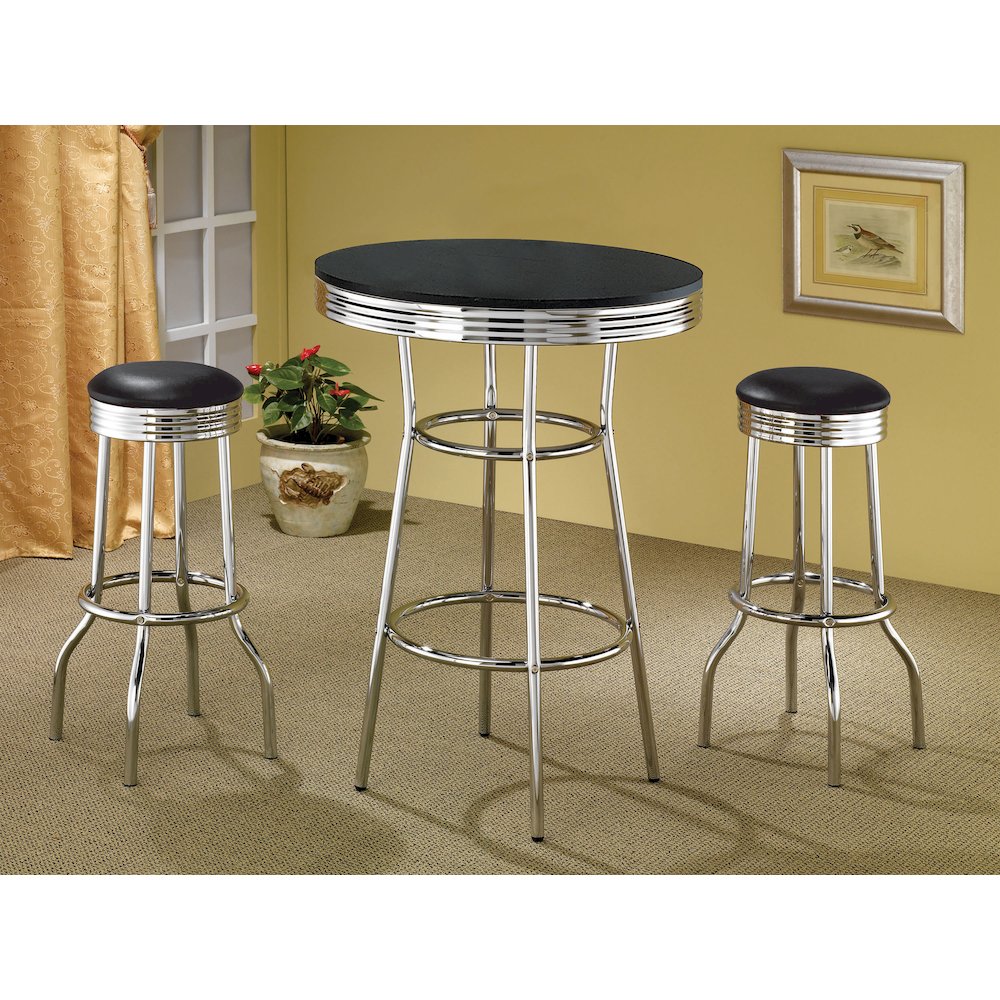 Retro Upholstered Metal Swivel Bar Stool Black (Set of 2). Picture 6