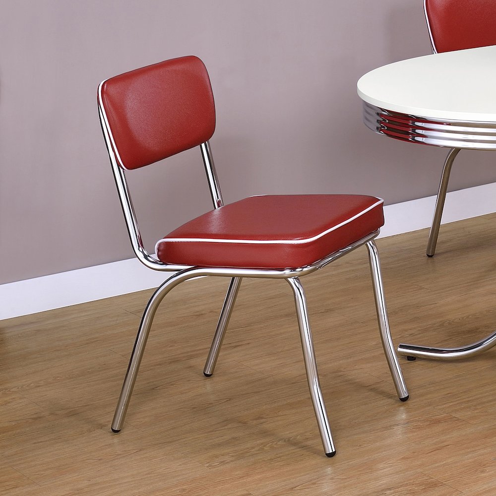 Retro Upholstered Dining Side Chair Red (Set of 2). Picture 11