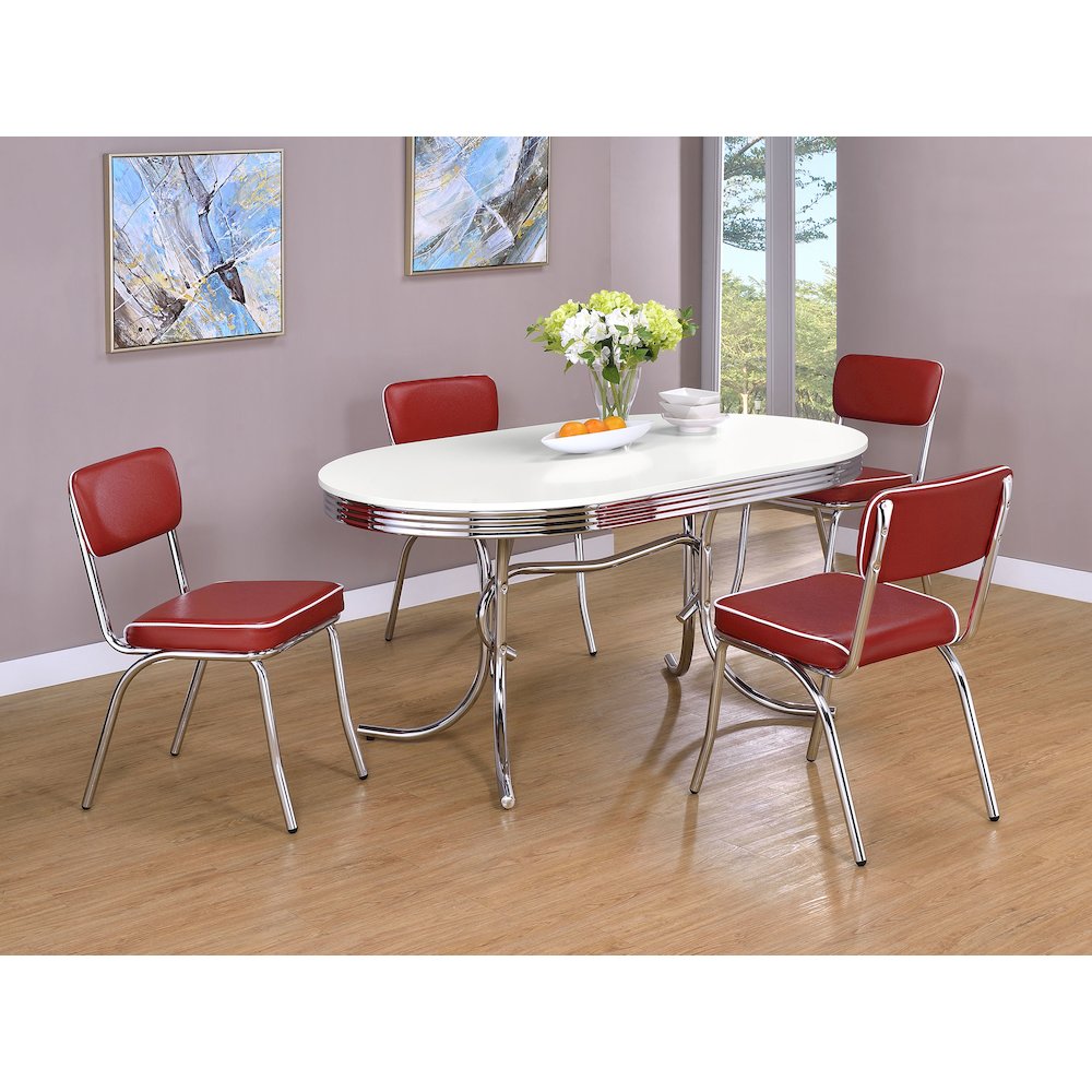 Retro Upholstered Dining Side Chair Red (Set of 2). Picture 13