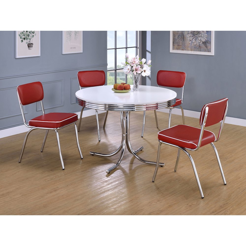 Retro Upholstered Dining Side Chair Red (Set of 2). Picture 14