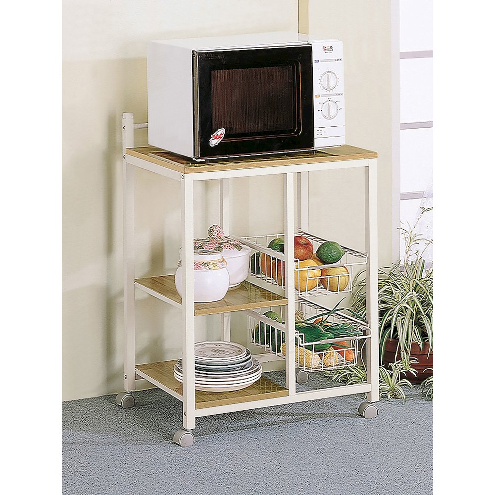 Kelvin 2-shelf Mobile Kitchen Cart Natural Brown and White. Picture 3
