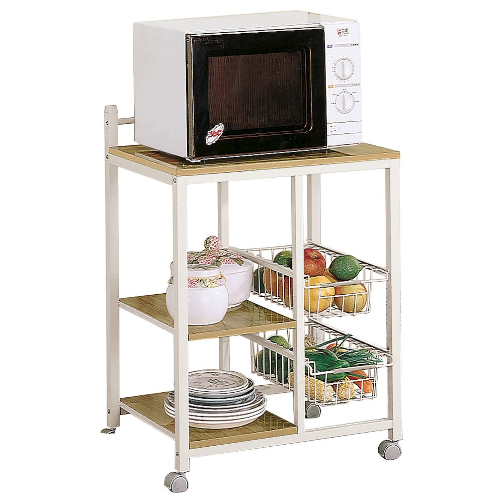 Kelvin 2-shelf Mobile Kitchen Cart Natural Brown and White. Picture 1