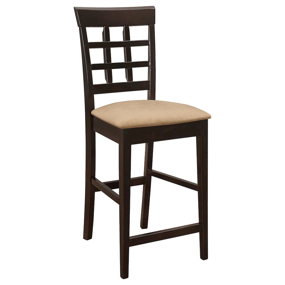 Wood Counter Stools Set of 2, Lattice Back Dining Chairs, Chestnut Finish. Picture 5