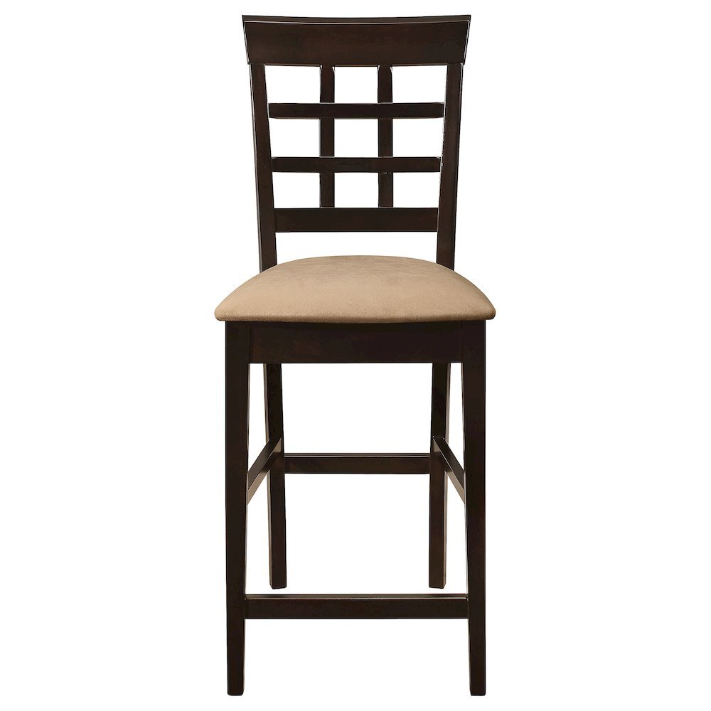 Wood Counter Stools Set of 2, Lattice Back Dining Chairs, Chestnut Finish. Picture 6
