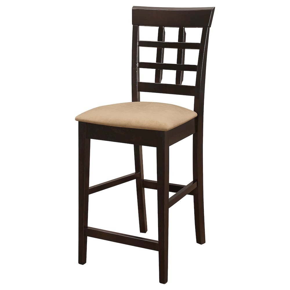 Wood Counter Stools Set of 2, Lattice Back Dining Chairs, Chestnut Finish. Picture 7