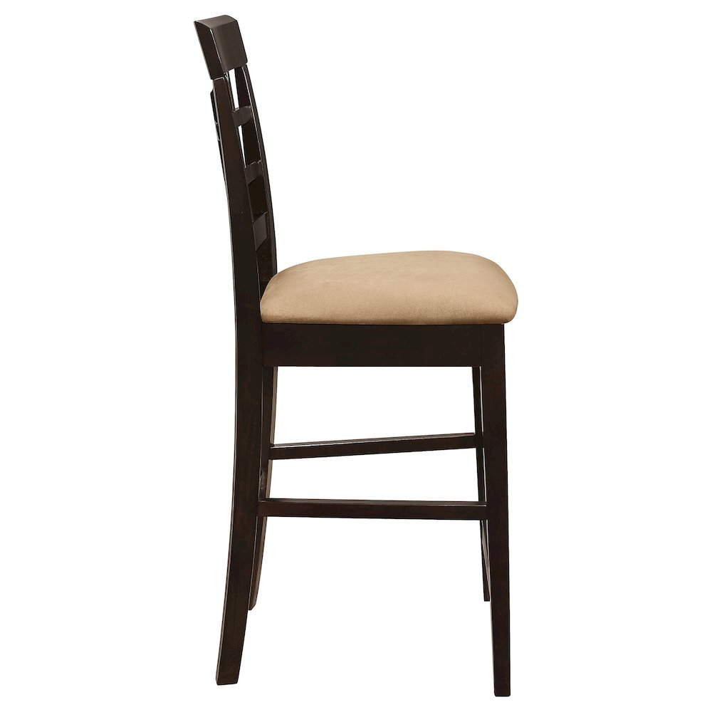 Wood Counter Stools Set of 2, Lattice Back Dining Chairs, Chestnut Finish. Picture 11
