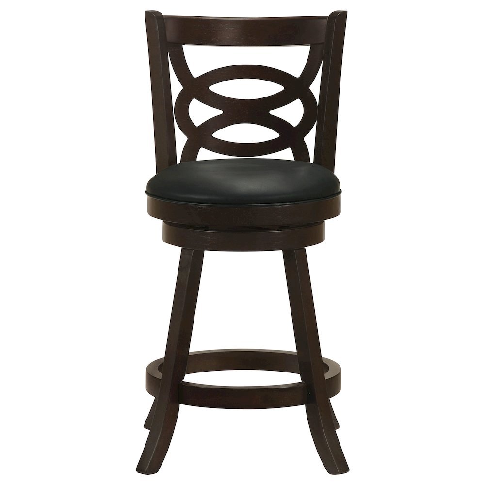 Swivel Counter Stool, Set of 2, Black Leatherette, Dark Merlot Finish. Picture 4