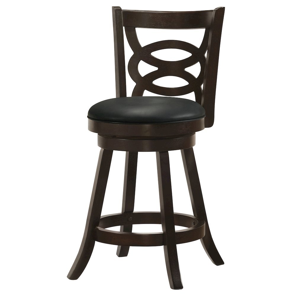 Swivel Counter Stool, Set of 2, Black Leatherette, Dark Merlot Finish. Picture 5