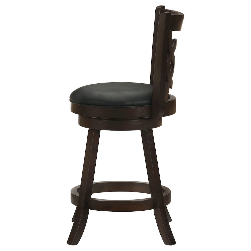 Swivel Counter Stool, Set of 2, Black Leatherette, Dark Merlot Finish. Picture 1