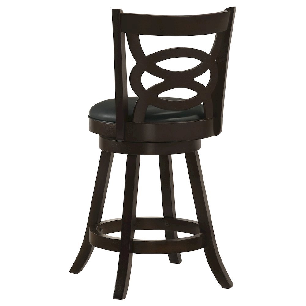 Swivel Counter Stool, Set of 2, Black Leatherette, Dark Merlot Finish. Picture 6
