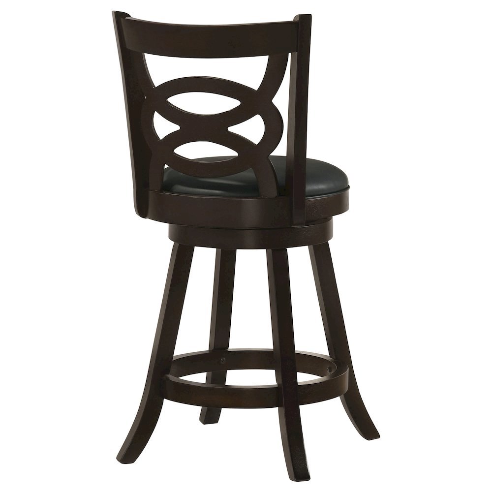 Swivel Counter Stool, Set of 2, Black Leatherette, Dark Merlot Finish. Picture 7