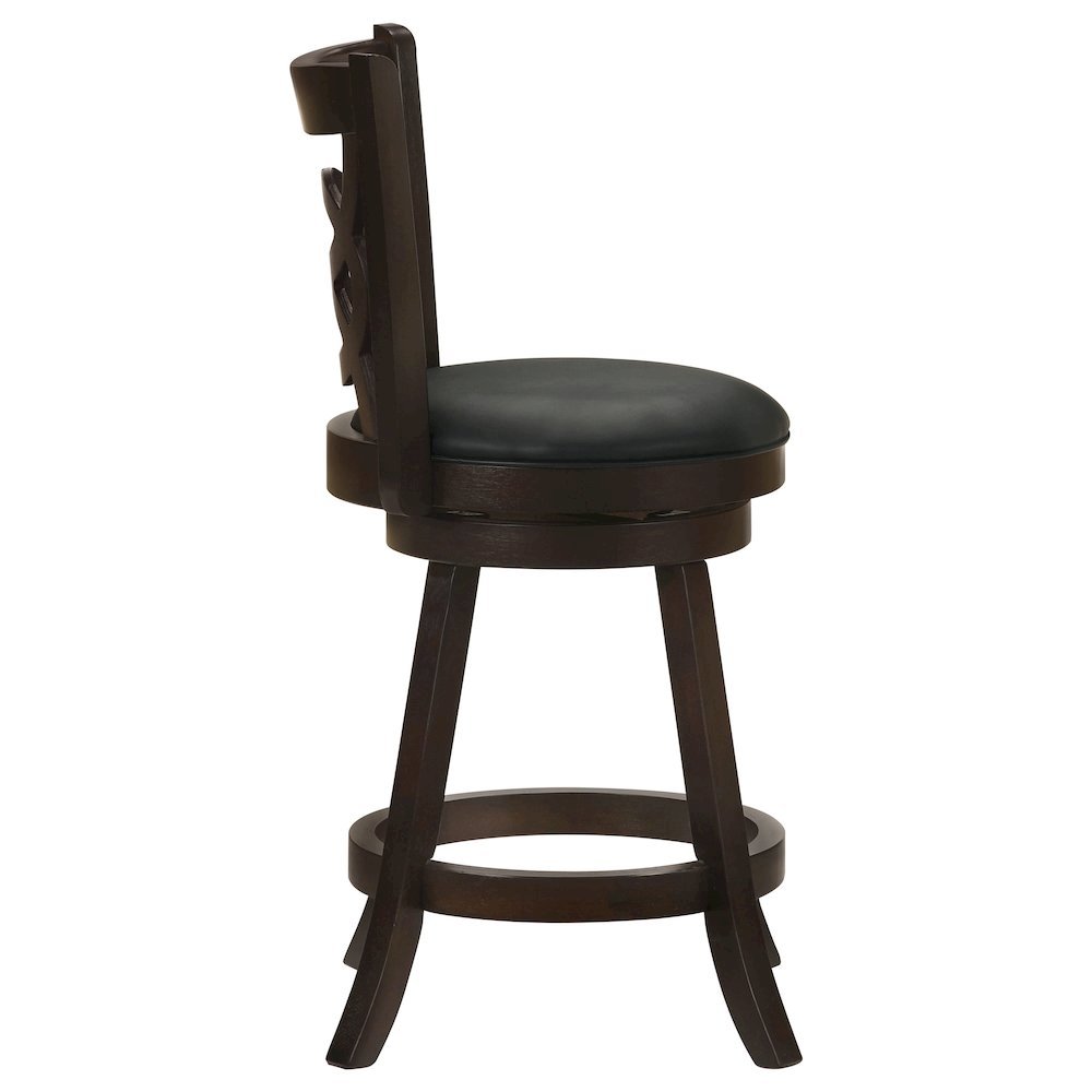 Swivel Counter Stool, Set of 2, Black Leatherette, Dark Merlot Finish. Picture 8