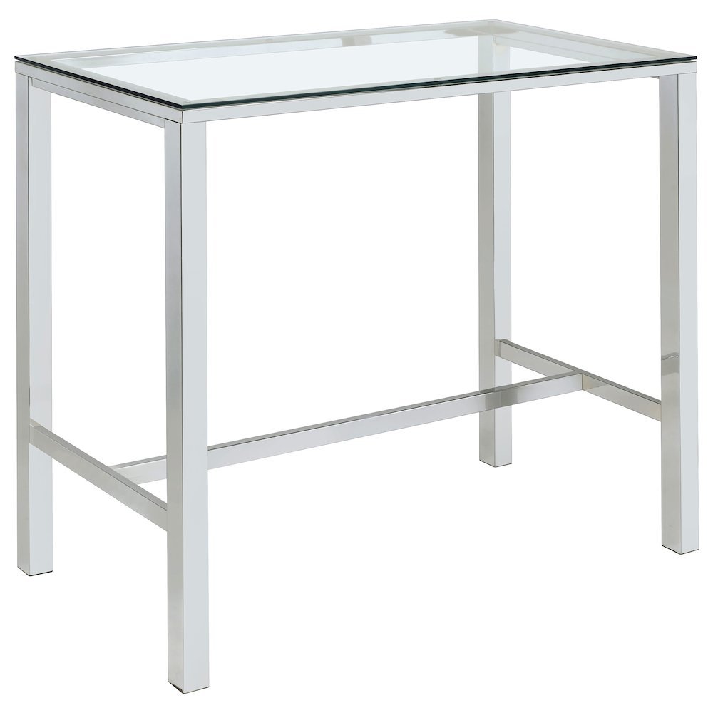 Rectangular Pub Bar Table, Glass Top, Chrome Plated Metal, Contemporary. Picture 1