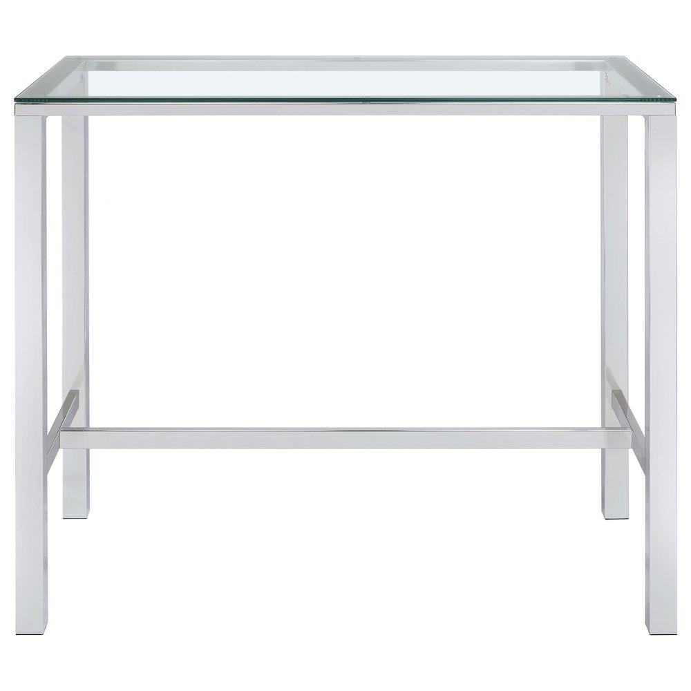 Rectangular Pub Bar Table, Glass Top, Chrome Plated Metal, Contemporary. Picture 4
