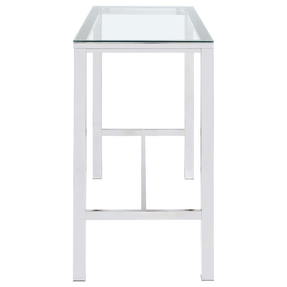 Rectangular Pub Bar Table, Glass Top, Chrome Plated Metal, Contemporary. Picture 5