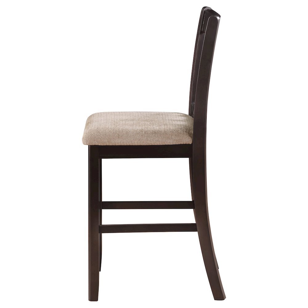 Brown Wood Counter Stool Set of 2 with Lattice Back Design and Upholstered Seats. Picture 7