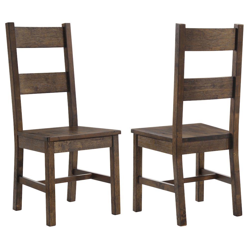 Rustic Golden Brown Wood Dining Side Chair Set of 2, Farmhouse Style. Picture 1