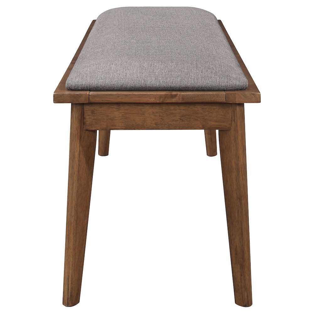 Upholstered Dining Bench with Walnut Wood Frame in Grey and Brown Finish. Picture 6
