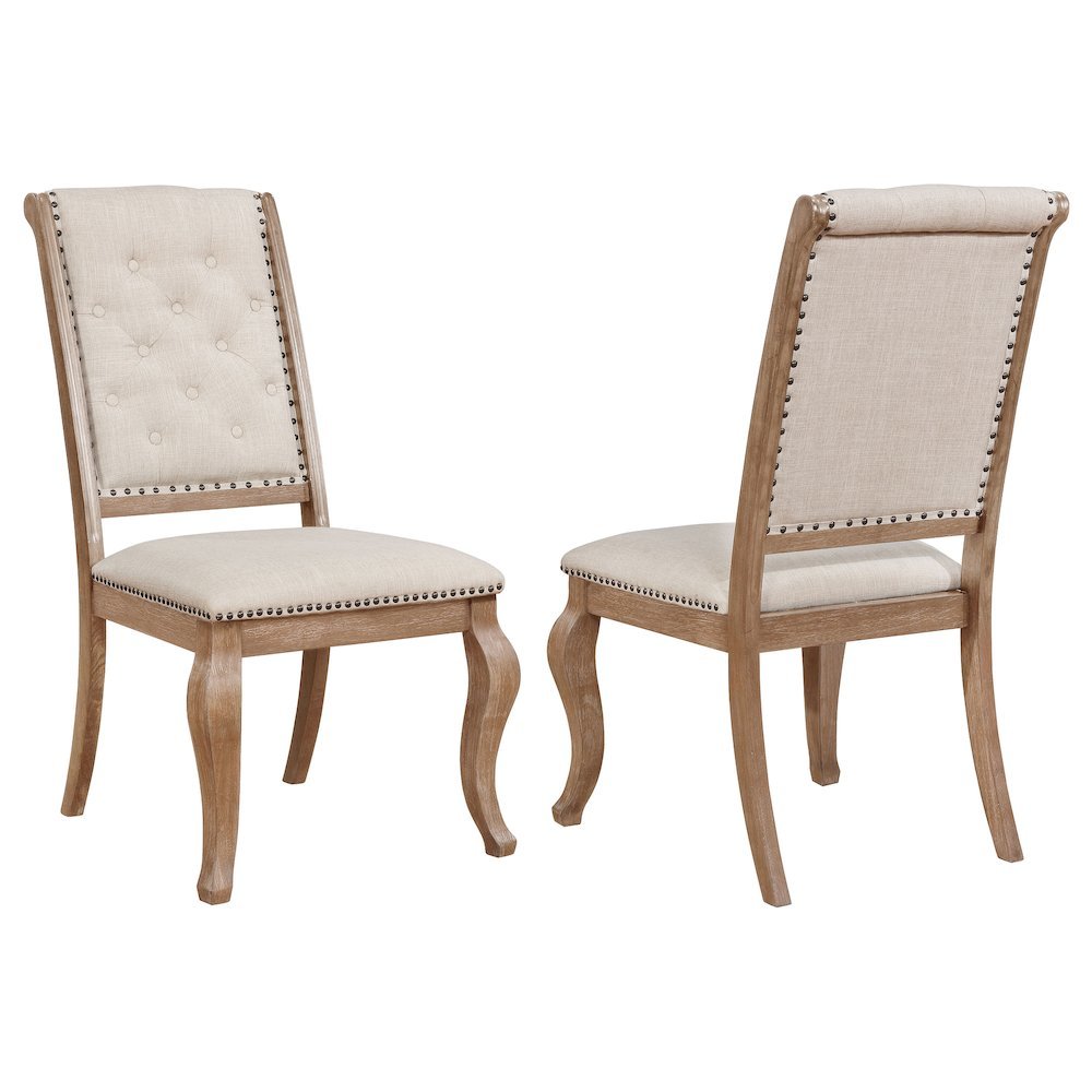 Upholstered Dining Chairs (Set of 2), Button Tufted, Barley Brown. Picture 1