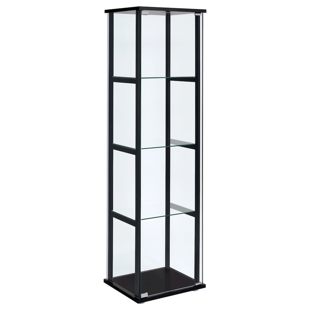 Black Glass Display Cabinet Curio Cabinet with Glass Doors and Shelves. Picture 4