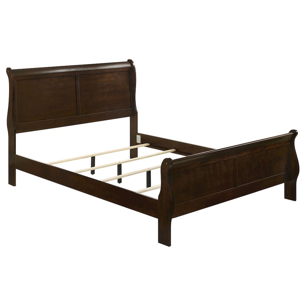 Wood King Bed Frame in Cappuccino Finish, Elegant King Size Sleigh Design. Picture 3