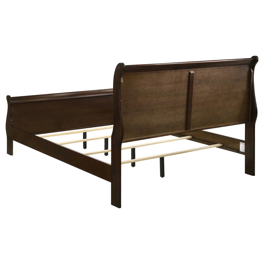Wood King Bed Frame in Cappuccino Finish, Elegant King Size Sleigh Design. Picture 4